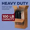 BOX USA Heavy-Duty Tall Wardrobe Moving Boxes with Hanger Bars (3-Pack) 20L 20W 45"H Extra-Tall 275#/ECT-48 Double-Wall Corrugated Boxes for Clothes, Coats & Dresses