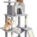 ABCPET Cat Tree Tower 63in Multi-Level Cat Tower for Indoor Cats with Sisal Scratching Posts, Condo, Hammock, Dangling Ball and Extended Platform for Cats to Play, Light Grey