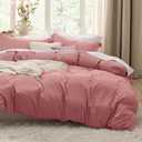Bedsure Pink Clay Duvet Cover Queen Size - 3 Pieces Prewashed Cotton-Like Extra Soft Bedding Set, Includes 1 Duvet Cover 90x90 Inches with Zipper Closure & 2 Pillow Shams, Comforter Not Included