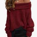 PRETTYGARDEN Women's Off The Shoulder Sweater Long Sleeve Tops 2026 Fall Loose Knit Pullover Sweaters Winter Clothes, Red, L