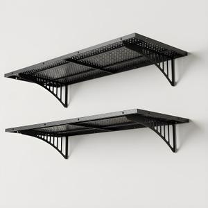 2-Pack 1.6x4FT Garage Wall Shelving, Metal Garage Shelves Wall-Mounted, 600 lbs Capacity Heavy Duty Floating Shelves, Black