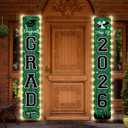 2026 Graduation Banners Lighted Decor Class of 2026 Congrats Grad Porch Sign Party Banners Supplies with LED Light Welcome Hanging Door Decorations for Indoor Outdoor(Green and Black)