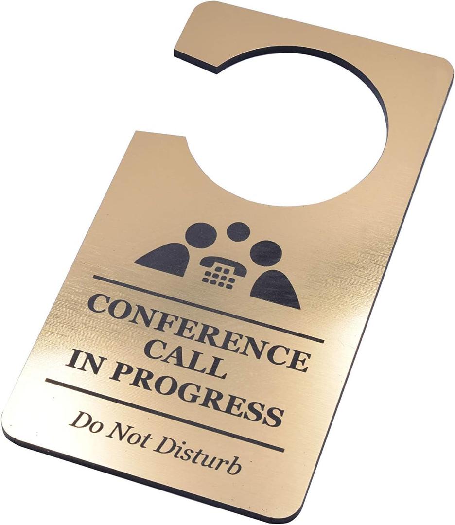 Origin Designed Conference Call in Progress Sign for Door Do Not Disturb Door Hanger Sign Corporate Business Gold Metallic Acrylic