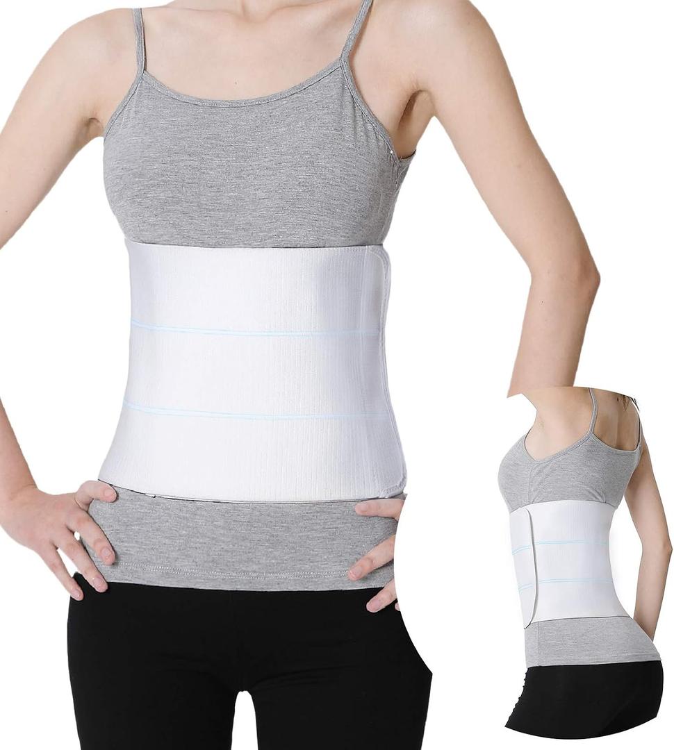 S Abdominal Binder Post Surgery - Elastic Waist Band for Stomach Support & Compression, Bariatric, Tummy Tuck | Latex-free, Breathable Belly Wrap Hernia Belt Lipo Garment -  White - 3 Panel, 45"-60" (L)
