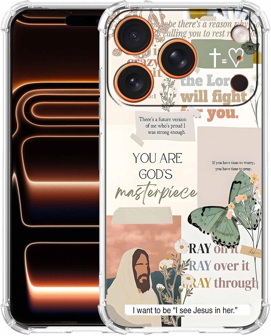 Bible Verses Christian Jesus Quotes Collage Pattern Phone Cover,Trendy Soft TPU Protective Case for iPhone 17 Pro,#1