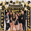 New Years Decorations 2026,Happy New Years Eve Party Supplies Gold and Black Nye Party Decorations With Backdrop Door Banner Hanging Swirls Honeycomb Balloon