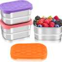 HaWare Stainless Steel Snack Containers for Toddlers and Kids, 8 oz Leak Proof Food Storage Containers with Silicone Lids, Stackable & Reusable Small Metal Lunch Box for Daycare and School- 3 Packs (Colorful)