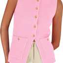 PRETTYGARDEN Women's 2026 Spring Sweater Vest Sleeveless Button Down Knit Cardigan Tank Tops Summer Business Casual Outfits (Pink, M)