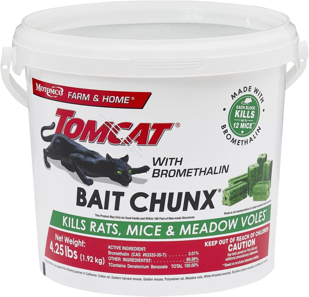Tomcat with Bromethalin Bait Chunx Pail - Rat & Mouse Bait, Rat and Mice Control for Agricultural Use and Professional Applicators, 4.25 lbs. (1-Pack)
