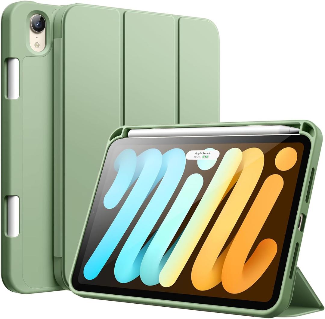 JETech Case for iPad mini (A17 Pro, 2024 Model, 7th Generation) / mini 6 (2021 Model, 6th Generation), Slim Tablet Cover with Soft TPU Back, Auto Wake/Sleep (Matcha Green)