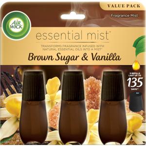 Air Wick Essential Mist Refill, 3ct, Brown Sugar & Vanilla, Fall Scent, Essential Oils, Air Freshener