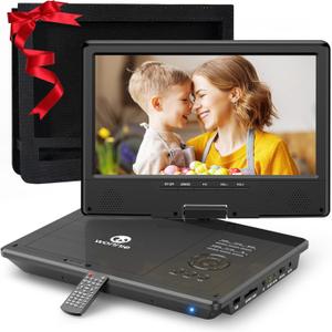WONNIE 12.5 Inch Portable DVD Player with 10.5 Inch Swivel HD Screen, with Car Headrest Case, 5-Hour Rechargeable Battery, Car Charger and AC Adapter, Supports USB/SD Card/Sync TV, All Regions
