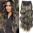 Black Mix Blonde Hair Extensions 4PCS Blonde Highlight Clip in Hair Extensions for Women 20 Inch Long Wavy Curly Hair Extension Highlight Syntheitc Hairpieces