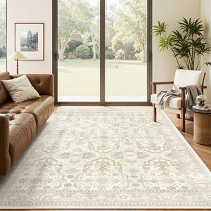 Soalmost Area Rug 6x9, Washable Rugs, Stain Resistant Gray Area Rugs for Living Room Bedroom Dining Room, Vintage Farmhouse Rug Beige