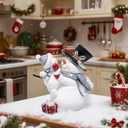 Hodao Christmas Snowman Figurine with Red Scarf Joyful Holding Small Snowman Decorations, Cozy Festival Home Decor for Fireplace, Tabletop, and Living Room (Grey) (Gray)