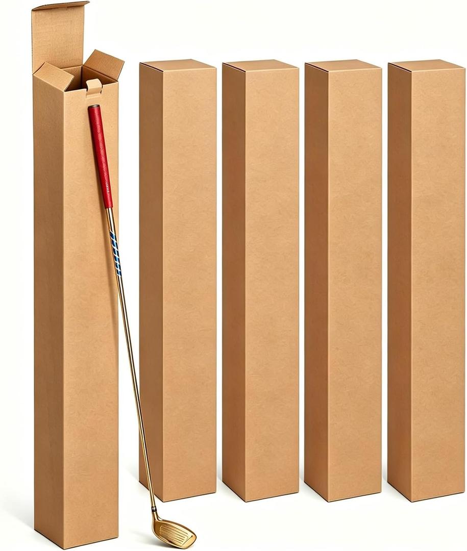 5 Pack Golf Club Shipping Box, 4"L x 4"W x 48"H Tall Corrugated Cardboard Long Golf Club Boxes for Moving, Packaging, Shipping, Storage