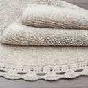 Half Moon Circle Bohemian Bathroom Rug with Handwoven Chrochet Border, Beautifully Handcrafted 100% Cotton Mat - 22x42", Round Boho Bedroom Rug, Boho Bathroom Dcor, Machine Washable - Charcoal Grey