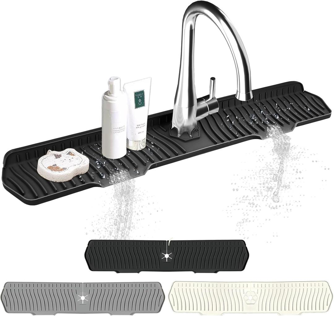 Kitchen Sink Splash Guard Gen2-30" x 6'' Silicone Sink Mat Splash Guard fit for Countertop, Bathroom,Farmhouse,RV by EBIGIC (Black)