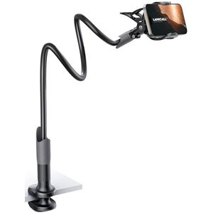 Lamicall Gooseneck Phone Holder for Bed - Cell Phone Mount Clamp Clip, Flexible Long Arm, Overhead Mount for Desk Headboard Bedside, Gifts for iPhone Air 17 Pro Max, 16 15 14 Pro Max and 4-7" Phone, Black