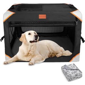 Collapsible Dog Crate-Portable Dog Crates for Large Dogs,4-Door Portable Pet Travel Crate,Sturdy/Breathable/Comfortable,Indoor & Outdoor & Car Back Seat;Soft Dog Blanket