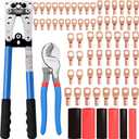 Battery Cable Lug Crimping Tool for AWG 10-1/0 Electrical Lug, with Cable Cutter 64pcs Ring Terminals and 70pcs Heat Shrink Tubing