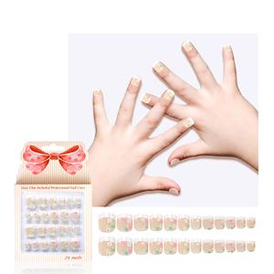 Kids Press on Nails Children Fake Nails Artificial Nail Tips Adhesive Full Cover Short False Fingernails for Girls Kids Nail Decoration (Flower French)