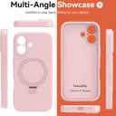 Compatible with iPhone 17 Case Stand, Slim Comfortable Liquid Silicone Phone Cases Fit for iPhone 17 Compatible with MagSafe Magnetic Ring Kickstand Stand Case Full Camera Protection, Pink