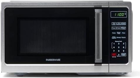 Farberware 0.9 Cu. Ft. Countertop Microwave Oven – 900 Watts Power, Auto Cook Settings, Defrost, Easy Clean and Child Safety Lock - Stainless