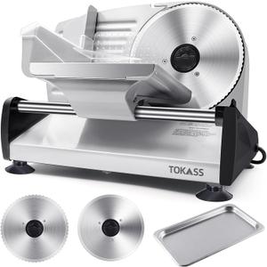 200W Meat Slicer Machine for Home Use,Deli Slicer with 2 Removable 7.5'' Stainless Steel Blades,Adjustable Dial for 0-15mm,Electric Food Slicer for Meat,Bread,Easy to Clean (200W+2 Blades+Silver)