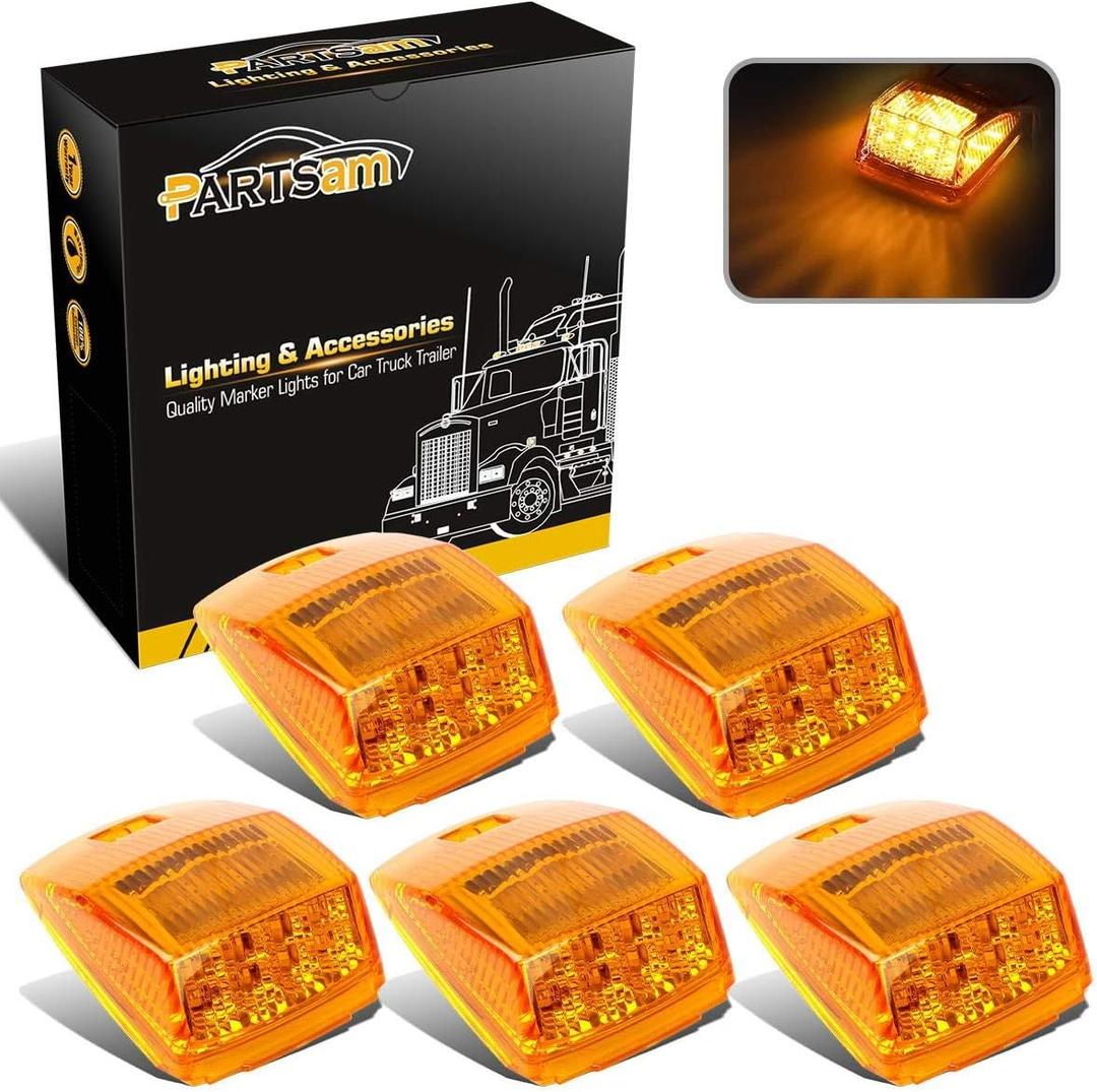 Partsam 5X Super Bright Amber Yellow 17LED Cab Marker Top Roof Lights Assembly Compatible with Kenworth/Peterbilt/Freightliner/Mack/International Paccar Semi Truck Trailer,DOT Compliant