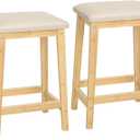 HOOBRO Bar Stools, Set of 2 Bar Chairs, Counter Height Bar Stools, PU Upholstered Kitchen Stools, 24 Inch Bamboo Saddle Stools with Footrests, for Kitchen, Dining Room, Bar, Beige and Natural YE04MD01