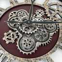 The B-Style Large Real Moving Gears Wall Clock 30 inch Rustic Retro Industrial Farmhouse Wood Clock Oversized Decorative Vintage Wall Clocks for Living Room (Cherry red and Bronze