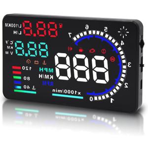 Geloo Head Up Display OBDII HUD Display for Cars A8 Head up Display 5.5in Digital Speedometer for Car MPH with Multiple Alarm,Light Sensor Windshield OBDII Interface only for Cars from 2012 Onwards