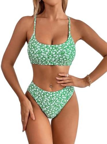 SweatyRocks Women's 2 Piece Bikini Set Ditsy Floral Print High Cut Bathing Suit Beachwear, Size M