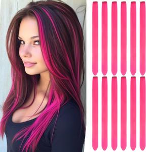 Leeven 22 Inch Hot Pink Colored Hair Extensions Clip in 12PCS Long Straight Clip on Synthetic Hairpieces Colorful Party Highlights Hair Accessories Cosplay Christmas for Women Girl Kids