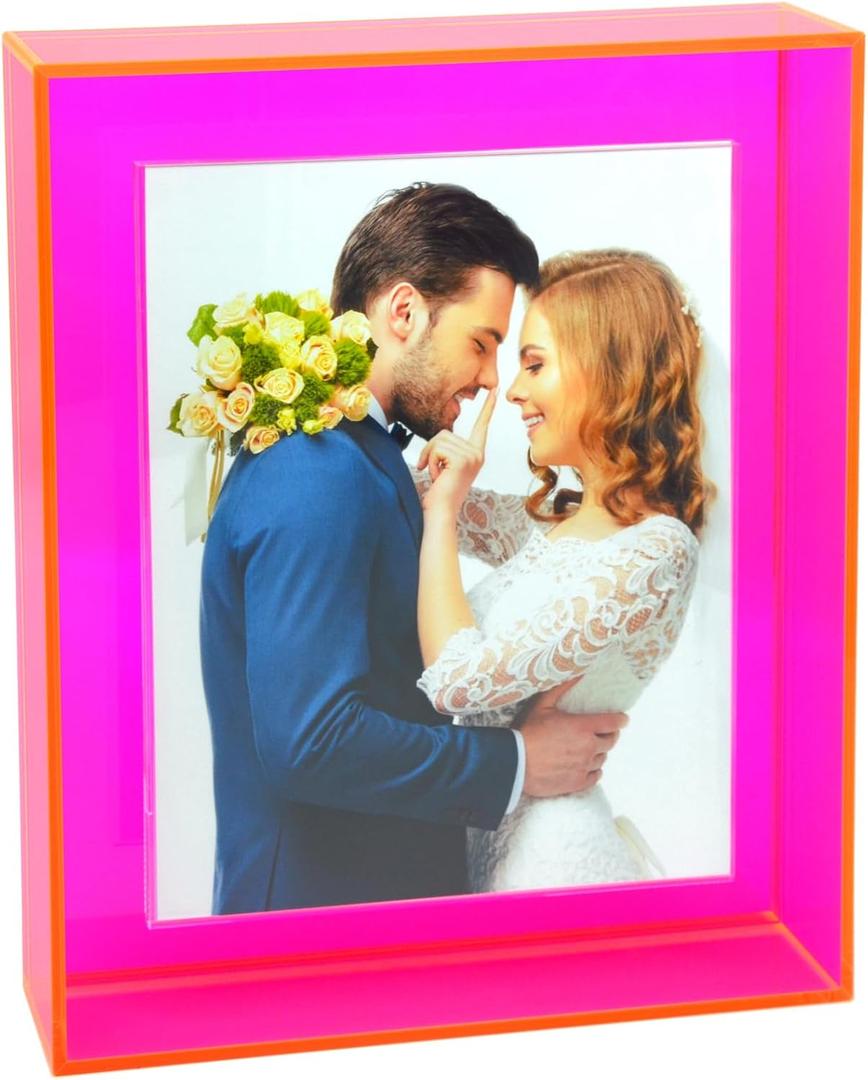 4x6 Acrylic Picture Frame for Wall and Tabletop Neon Floating Photo Frame with Decorative Bright Color, Neon Pink