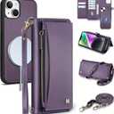 Wallet Case for iPhone 14 with Card Holder/Crossbody Wallet/Strap| RFID Blocking | Magnetic | Kickstand | Detachable | PU Leather Phone Case for iPhone 14,6.1 in,Purple
