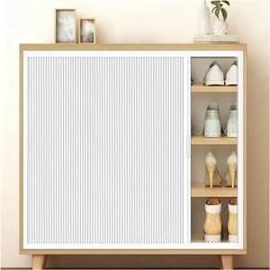 Cabinet Curtains for Shelves, Cabinet Folding Sliding Door, Privacy Short Closet Panel for Without Door, Under Counter Shielding Curtain for Storage Window TV Stand (White, 27.6" x 35.4")