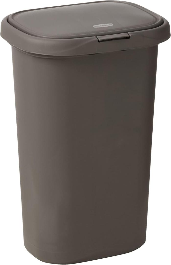 Rubbermaid Spring Top Trash Can with Lid 13 Gallon Gray Plastic Garbage Bin for Home/Kitchen/Office/Garage