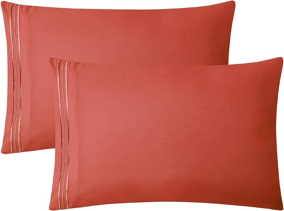 Clara Clark Pillow Cases Standard Size - Ultra Soft Pillow Cover, Lightweight Microfiber Pillow Cases Queen Size Set of 2 - Envelope Closure Pillowcases, Orange Rust.