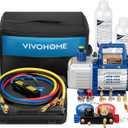 VIVOHOME 110V 1/2 HP 5CFM 2 Stage HVAC Vacuum Pump and 4 Way AC Manifold Gauge Set Kit with Leak Detector 5ft Hoses for R134a R12 R22 R502 R410a Auto Air Conditioning Refrigeration Recharging (blue)