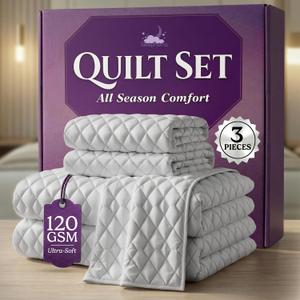 King Quilt Bedding Set - Cloud Soft All-Season Bedspread 3 PC w/Shams, Bed Quilt King Size Coverlet - Oversized, Light Weight, Ultra Durable, Easy Care - 106 x 96 in (White)