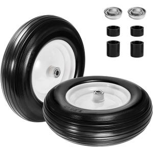 (2-Pack) Fits 4.80/4.00-8, 3.50/2.50-8, 4.00-6, 4.00-8 Wheelbarrow Wheels,14.5" Wheelbarrow Flat Free Tire, with 3/4" & 5/8" Bearing,3" Hub for Garden Cart Wheelbarrow Trolley Wagon Lawn Mower (2pcs)