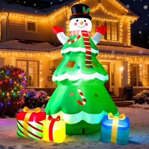 7 ft Inflatable Christmas Tree, LED Light up Xmas Tree Blow up Christmas Snowman Outdoor Decorations for Xmas Yard Garden Lawn Holiday Party