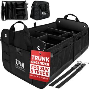 TRUNKCRATEPRO XL Premium SUV, Truck, Car Trunk Organizer With Expandable Compartments - Lightweight Foldable Cargo Organizer (ExtraLarge, Black)