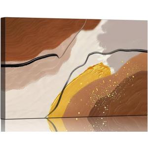 Abstract Wall Art for Living Room Boho Wall Decor Mid Century Modern Prints Pictures Abstract Geometric Painting for Bedroom Orange Minimalist Artwork for Bathroom Home Office Decorations (36"L x 24"W)