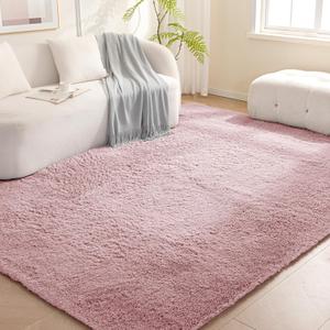 Amazon Basics Fluffy Washable Area Rug, Shaggy Carpet for Living Room, Bedroom, 5' W 7' L, Pink
