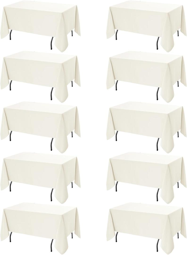 10-Pack Ivory Tablecloths for Rectangle Tables, 60 x 120 Inches, Stain-Resistant Polyester Fabric for 6 Foot Tables - Washable Table Covers for Weddings, Banquets, Birthday Parties, Events