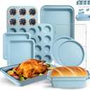 11-Piece Nonstick Baking Pans Set - Professional Grade Carbon Steel Bakeware with Premium Coating- Dishwasher Safe, Stackable, Oven Safe to 450F (Slight Blue)