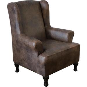 Leather Look Wingback Chair Cover 1 Piece Stretch Wing Chair Slipcovers Sofa Wingback Armchair Covers Furniture Protector with Elastic Bottom for Living Room Soft Spandex Fabric, Brown